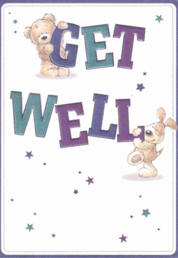 Overflowing with gentle energy, this illustrated card beautifully delivers a get well message, perfectly suited for the welcoming neighbourhoods of Worcester Park. At its heart, the scene features two endearing figures-a soft brown bear and an enthusiastic puppy-each poised in animated positions, bringing the colourful 'Get Well' lettering to vibrant life. Accentuated by a constellation of tiny, whimsical stars in dusky purples, teal blues, and amethyst, the atmosphere sparkles with the bright optimism one feels picking up fresh blooms along Worcester Park's high street. Every tactile detail-the bear's plush fur, the puppy's velvety ears-adds to the sense of comfort, evoking the touch of a hand-tied bouquet resting on a bedside table. The bold, rounded letters are rendered in energetic shades of indigo, aqua, and soft cream, promising healing and reassurance. As a local florist, I see in this card the same care invested in creating a bespoke bouquet-the intent to lift spirits, bring hope, and weave simple acts of kindness into a visual narrative as inviting as sunshine spilling across the common. The scene is perfectly timed to catch a moment where joy and support are quietly but deeply felt.